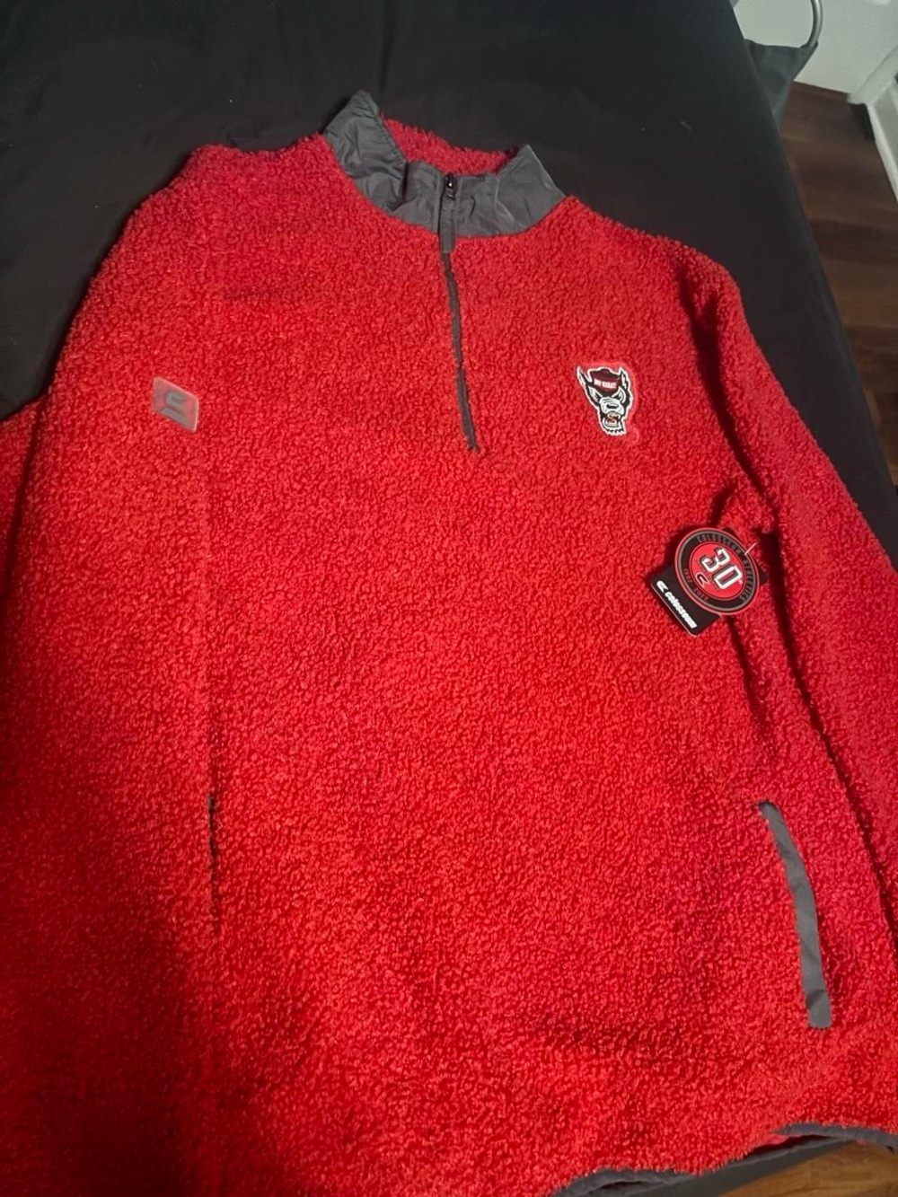 Red NC State Men's Sherpa Quarter-Zip Pullover with Team Patch